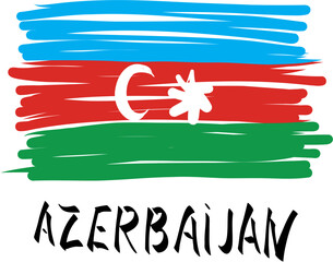 Azerbaijan national Flag. Hand drawn sketch minimal design. Perfect for template, banner, print, postcard, cover. Vector illustration