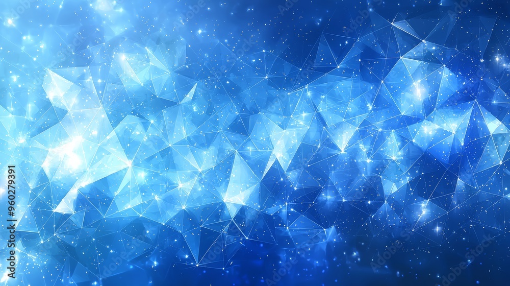 Wall mural a vibrant blue abstract background filled with triangles and stars, creating a celestial effect in a