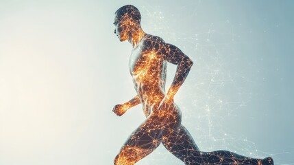 Dynamic motion capture of athlete demonstrating energy and movement on blank slate copy space background