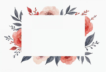  Isolated watercolor floral frame on white background with space for text