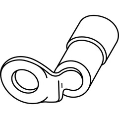 Electrical nylon insulated ring terminal connector. Vector outline icon. 