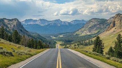 Fototapeta premium The scenic Beartooth Highway leading to Yellowstone with panoramic views of the surrounding wilderness.