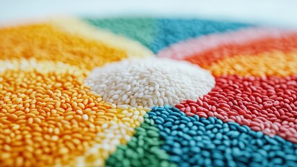 Fototapeta premium Colorful seeds arranged in a vibrant pattern, showcasing the beauty of nature's diversity and creativity, perfect for artistic projects.