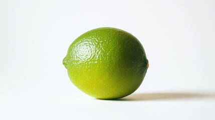 Fresh green lime sitting on a light background showcasing its vibrant color and texture in natural daylight