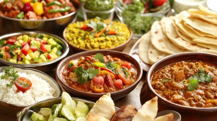 Natural food (various cuisines) Different food cooked on a wooden table Food backgrounds: table filled with large variety of food   