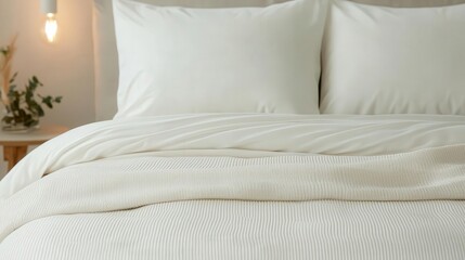 Bed sheets, dust mites free, easy care, serene and cozy atmosphere, soft lighting