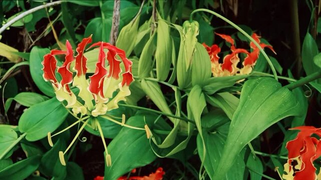 Fire lily, Flame lily, Gloriosa superba Plant of the Indian forest in Asia It is used as an alternative medicine