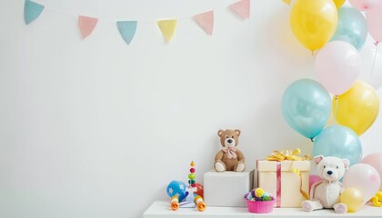 Obraz premium Whimsical Birthday Party Decorations for Little Ones on a White Wall Background
