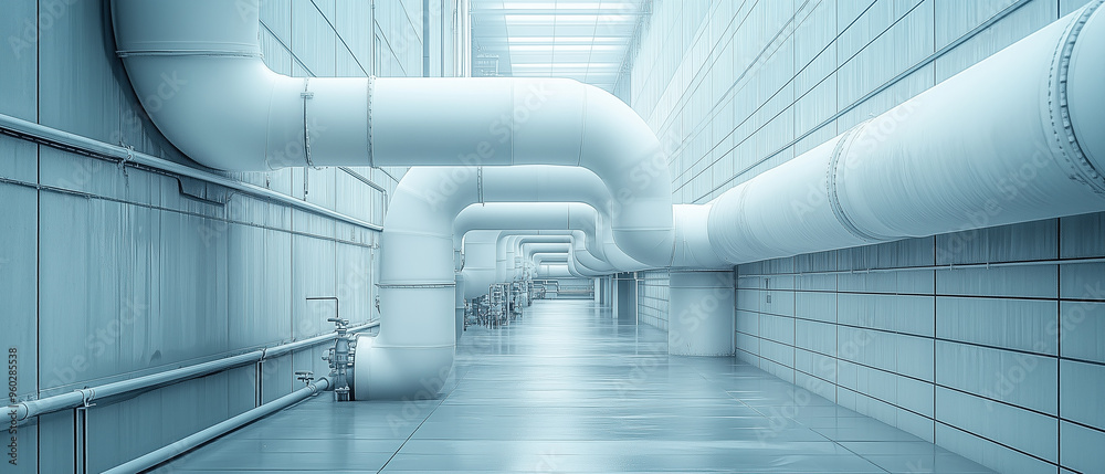 Wall mural white industrial pipes