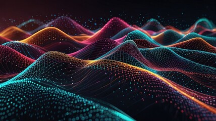 Fototapeta premium Abstract technology stream background. Digital dynamic wave of dots. Network connection structure. 3D rendering.