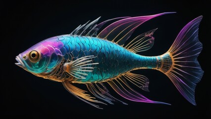 Fototapeta premium A colorful iridescent fish with fins that shimmer with blue, purple, and gold.