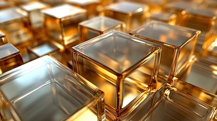 Golden cubes stacked together. Ideal for designs about luxury, wealth, and success.