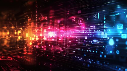 Obraz premium Dynamic Digital Data Stream with Neon Icons