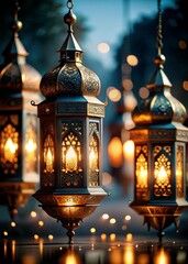 Traditional Lanterns Glowing at Night for Ramadan Celebration