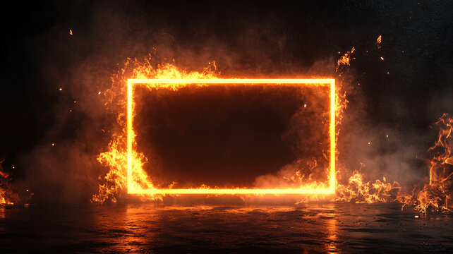 rectangular frame with fire on a dark background