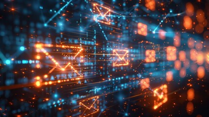 Fototapeta premium Digital Email Icons with Glowing Data Streams