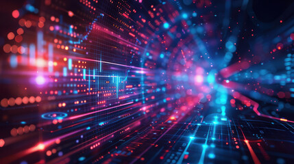 Naklejka premium Futuristic Digital Data Flow with Neon Graphics