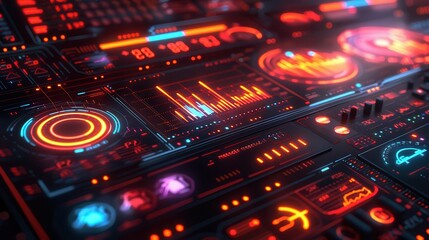 Obraz premium High-Tech Digital Control Dashboard with Data Visuals