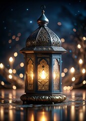 Glowing Fanoos Lantern at Night for Ramadan Illumination