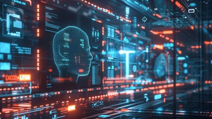 Obraz premium Digital Human Head in a Futuristic Interface