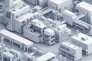 Isometric View of Industrial Plastic Injection Molding Factory for Design, Poster, and Educational Use
