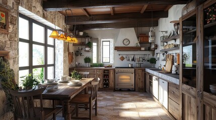 Charming Rustic Country Kitchen with Cozy Farmhouse Decor and Wooden Furniture