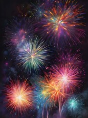 Fireworks in the night sky with multi-colored bursts
