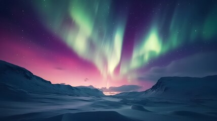 Mesmerizing Aurora Borealis Display in Snowy Night Sky Landscape