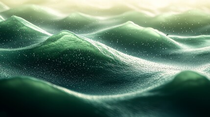 Waves rolling in a serene ocean at sunrise with gentle light and misty droplets highlighting the tranquil water surface