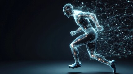 Fototapeta premium Athlete silhouette in action demonstrating physical abilities on copy space background with blank slate