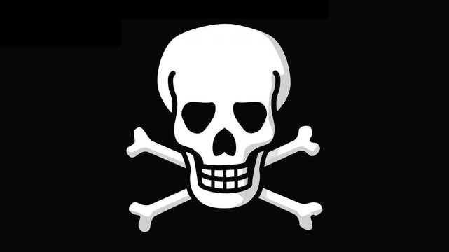 Animation loop of a skull with crossbones underneath floating on a green background with alpha channel