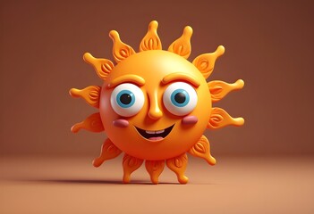 Fototapeta premium Funny cartoon sun toy for children 3D illustration.