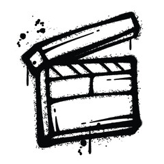 Black and White Graffiti Spray Painted clapperboard film  on white background