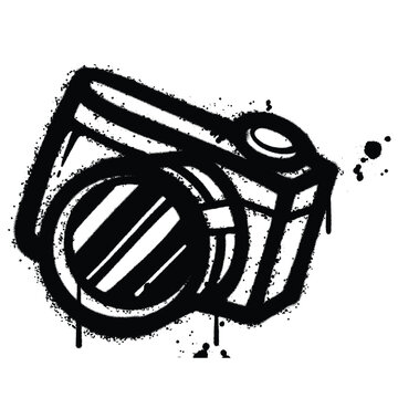 recommend clip art: Black and White Graffiti Spray Painted camera on white background