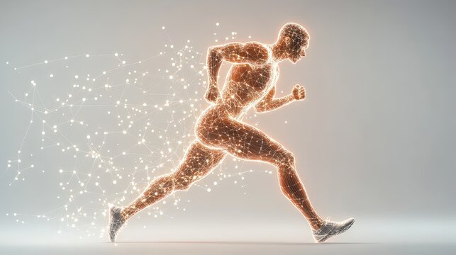 Sport training and fitness program digital concept with athlete figure on plain background