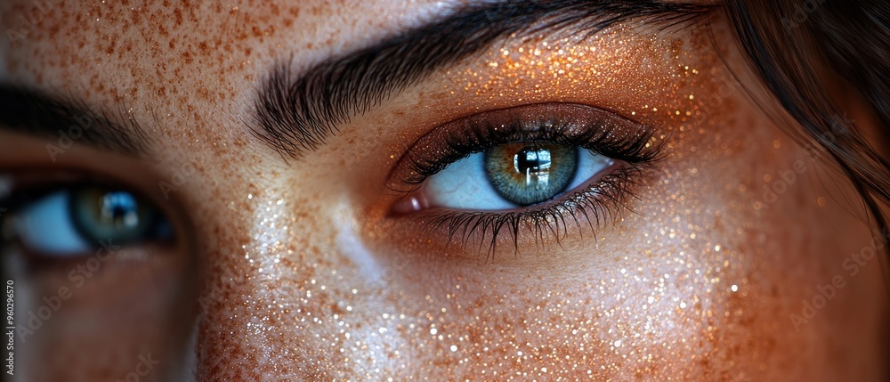 Wall mural Close-up of a Woman's Eye with Glitter Makeup