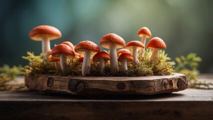 Fototapeta na wymiar Mushrooms in the interior on a wooden board.