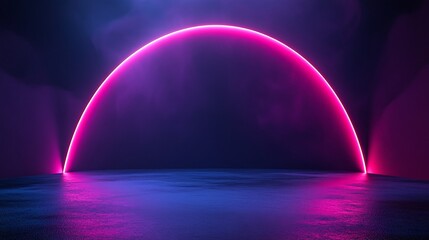 A vibrant neon arc illuminates a serene space, creating an ethereal atmosphere perfect for a futuristic design.