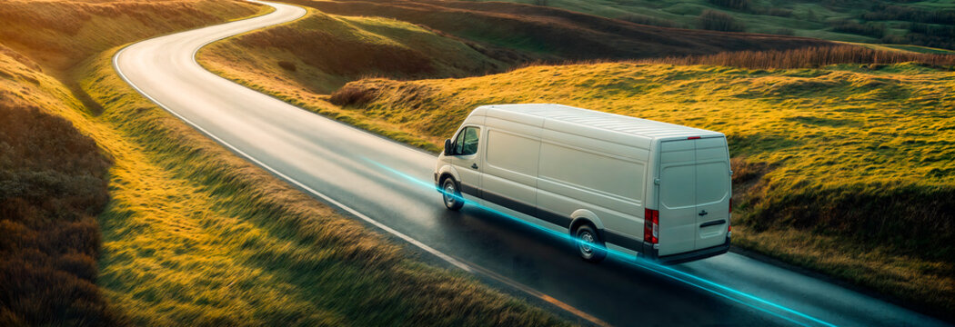 Blue energy following the journey of a delivery vehicle on the open road concept
