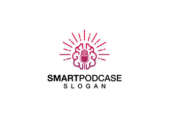 Brain podcast logo vector design. broadcast entertainment business logo vector.