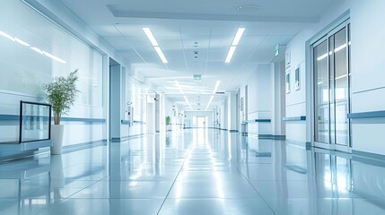 A bright, clean hospital corridor with polished floors and soothing decor, symbolizing a safe healing environment.