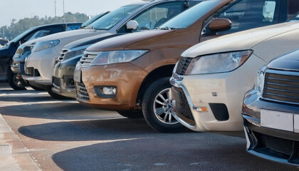 Rows of cars in the parking lot. Cars in a row. Used car sales