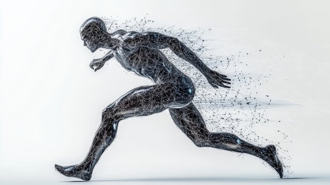 Digital technology application in sports science featuring athlete silhouette on plain background