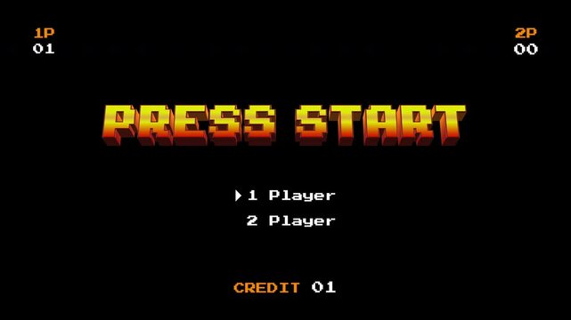Press Start 8 Bit Retro Arcade Screen Loop On Black