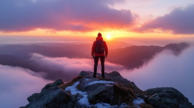 74. Person standing on a mountaintop at dawn, ready to face new challenges