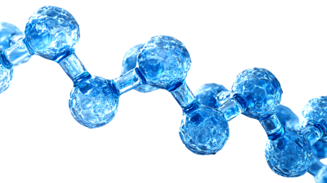 Close-up of a blue molecular structure, isolated on transparent background.