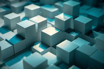 Random shifted white cube boxes block background wallpaper banner with copy space, contemporary, 360 camera, standard, nighttime, modern, slide, magical realism, moody lighting