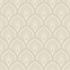 Vintage Art Deco Seamless Pattern. Geometric decorative with leaf texture. Retro background. Wallpaper. Beige