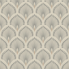 Vintage Art Deco Seamless Pattern. Geometric decorative with leaf texture. Retro background. Wallpaper. Beige, grey