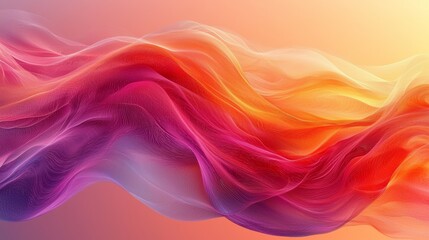 Obraz premium Vibrant abstract wave design showcasing flowing colors of purple, pink, and orange in a soft, ethereal gradient against a light background